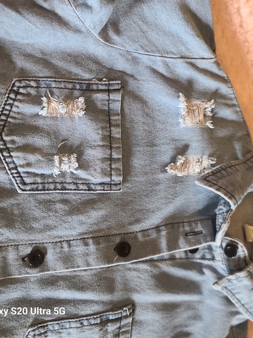 Light Wash Distressed Denim Shirt Dress - Light Blue - Picture 9 of 9